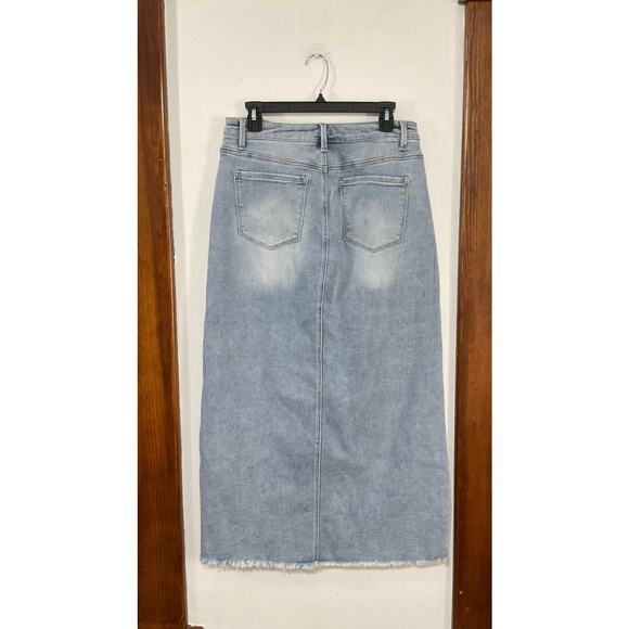 90s Style Risen Demin High Rise Maxi Skirt Size Large Front Slit Stretch - Picture 7 of 7